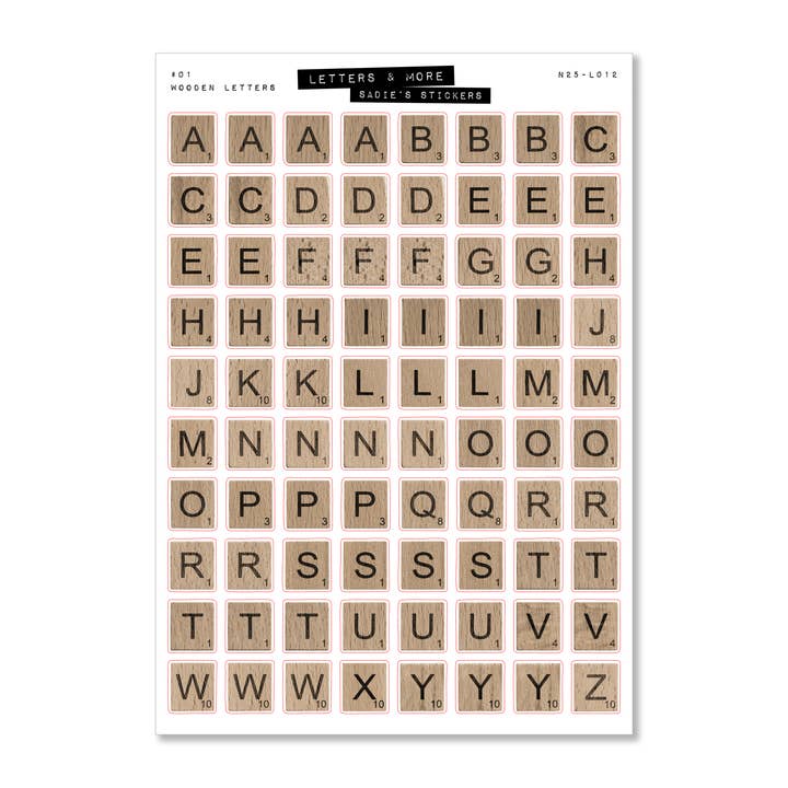 Sadie's Stickers - Wholesale Sticker - Wooden Tile Letters • Letters & More Deco Sticker Sheet1