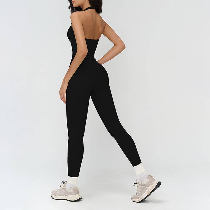 Halter neck backless tank top + high-waisted leggings 2-piece set for wholesale by WONDERXFANS