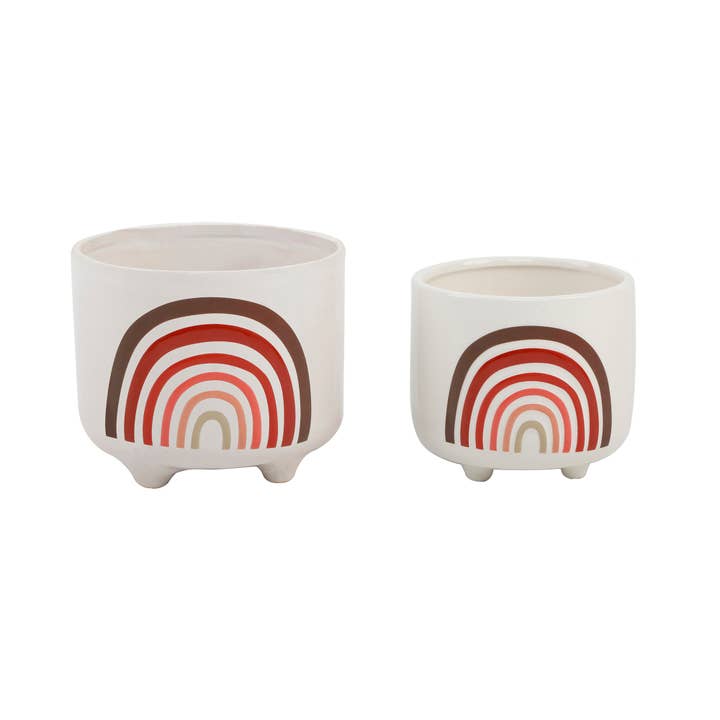 Set of 2 Rainbow Footed Ceramic Planters – Modern Boho Pots for wholesale by Flora Bunda Inc
