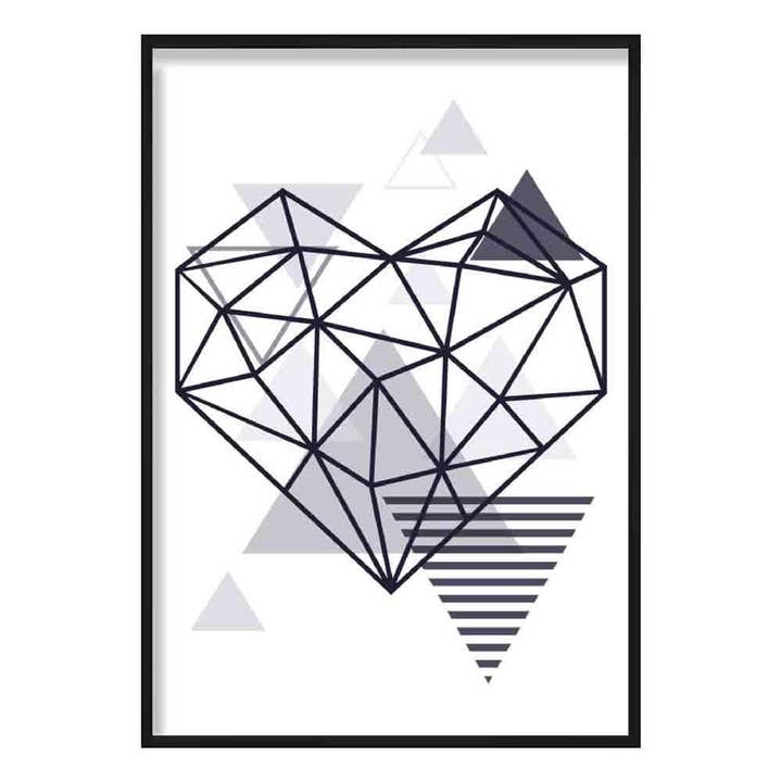 Heart Abstract Geometric Scandinavian Navy Blue Poster for wholesale by Artze Wall Art