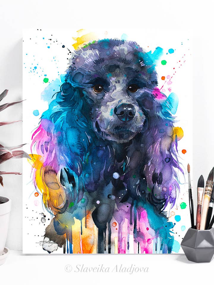 Reproducción de pintura de caniche en acuarela para venta al por mayor de Slaveika Aladjova