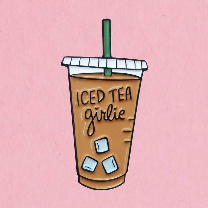 Iced tea girlie enamel lapel pin for wholesale by Kate Gabrielle