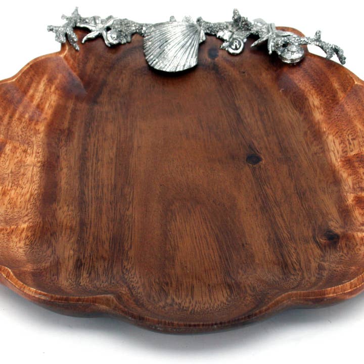 Housewares & Tabletops by Contrast Inc. - Wholesale Decorative tray - Large Acacia Wood Clam Shell Plate Tray3