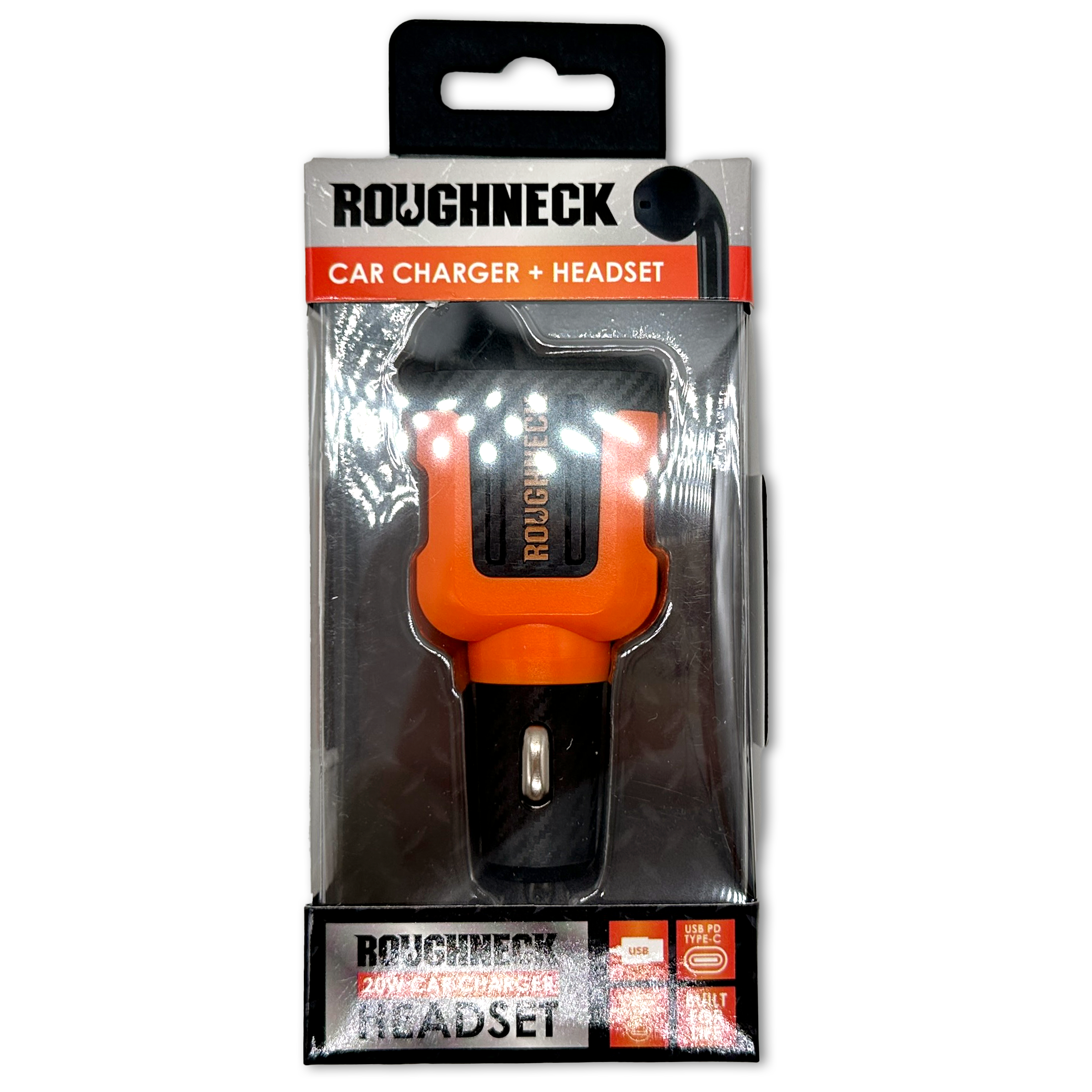 Novelty Closeout - Wholesale Portable Charger - Roughneck Car Charger with Earbud Dual Port USB/USB-C- 6/Pk1