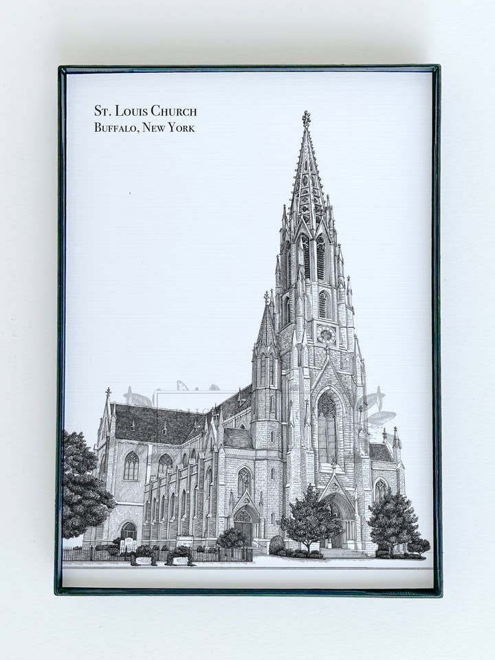 St. Louis Church in Buffalo, NY Illustration Print for wholesale by Rust Belt Love Paperie