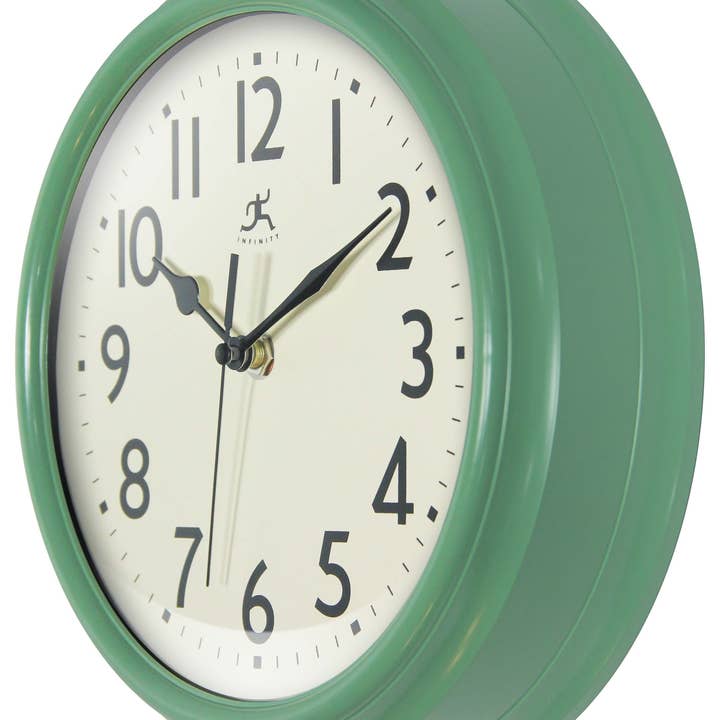Infinity Instruments - Wholesale Wall Clock - Midcentury/Modern Round Green Wall Clock 9.5 Inch