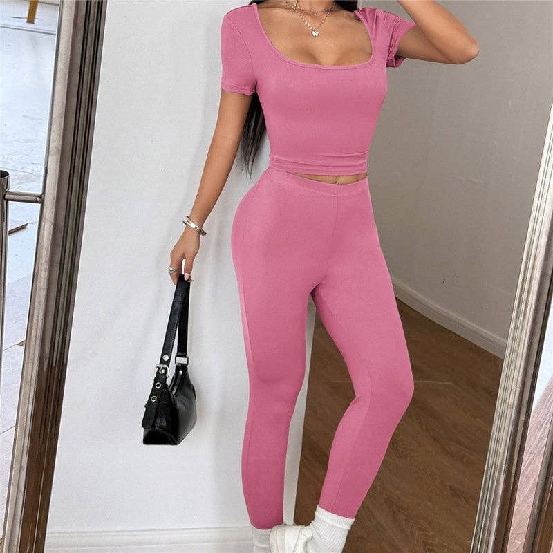 OceanusSwim – wholesale Activewear set – Women′s – Pure Fit Solid Sport Short Sleeve Pants Set2