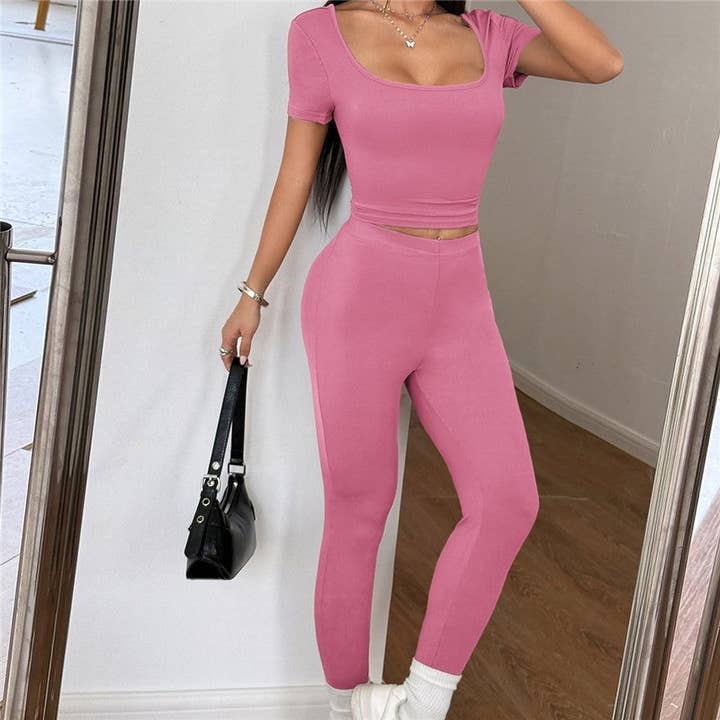 OceanusSwim – wholesale Activewear set – Women′s – Pure Fit Solid Sport Short Sleeve Pants Set2