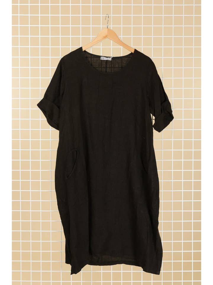 la maison des fibres naturelles - Wholesale Dress - Women's - Round neck dress in 100% linen 67617