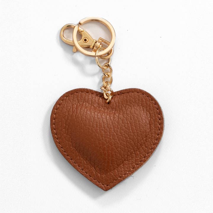 Sarta Pelle - Wholesale Keychain - Women's - Valentina Italian Leather Love Heart Keyring - Tan, Pebbled
