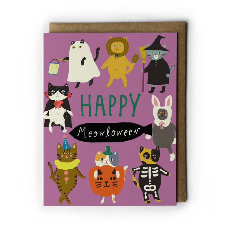 Happy Meowloween Halloween Greeting Card for wholesale by Honeyberry Studios