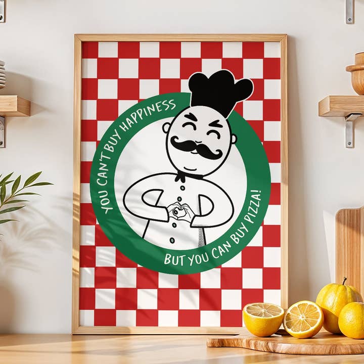 Man kann Glück nicht kaufen, aber man kann Pizza kaufen Druck. für den Großhandel von Pink Giraffe Print Co