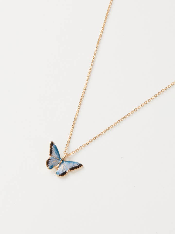 Enamel Blue Butterfly Short Necklace - UK, US & EU for wholesale by Fable England