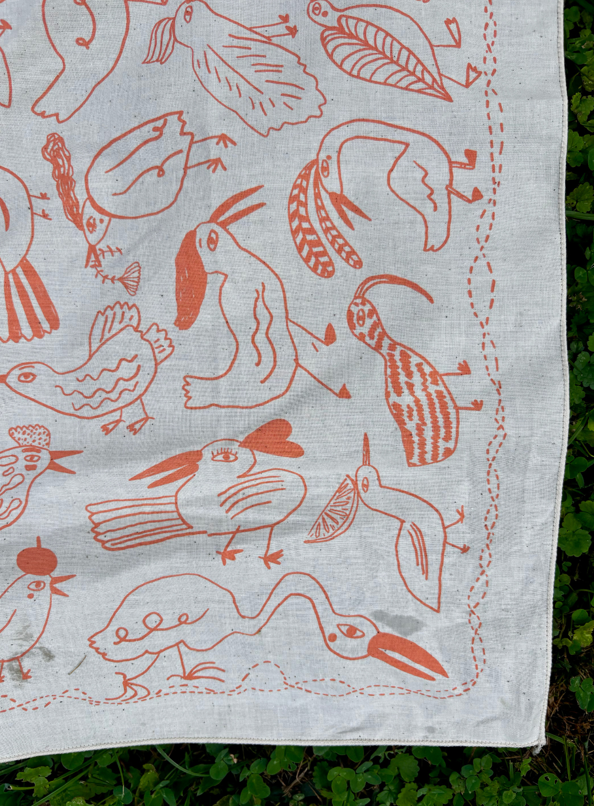 ELIZABETH GRAEBER art + illustration - Wholesale Bandana - Women's - Bird Bandana in coral, screen printed cotton scarf1