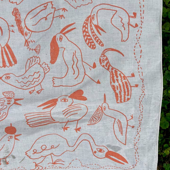 ELIZABETH GRAEBER art + illustration - Wholesale Bandana - Women's - Bird Bandana in coral, screen printed cotton scarf1