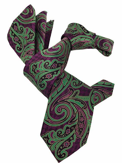 DMITRY 7-Fold Men's Magenta/Green Patterned Italian Silk Tie & Pocket Square Set for wholesale by DMITRY Ties