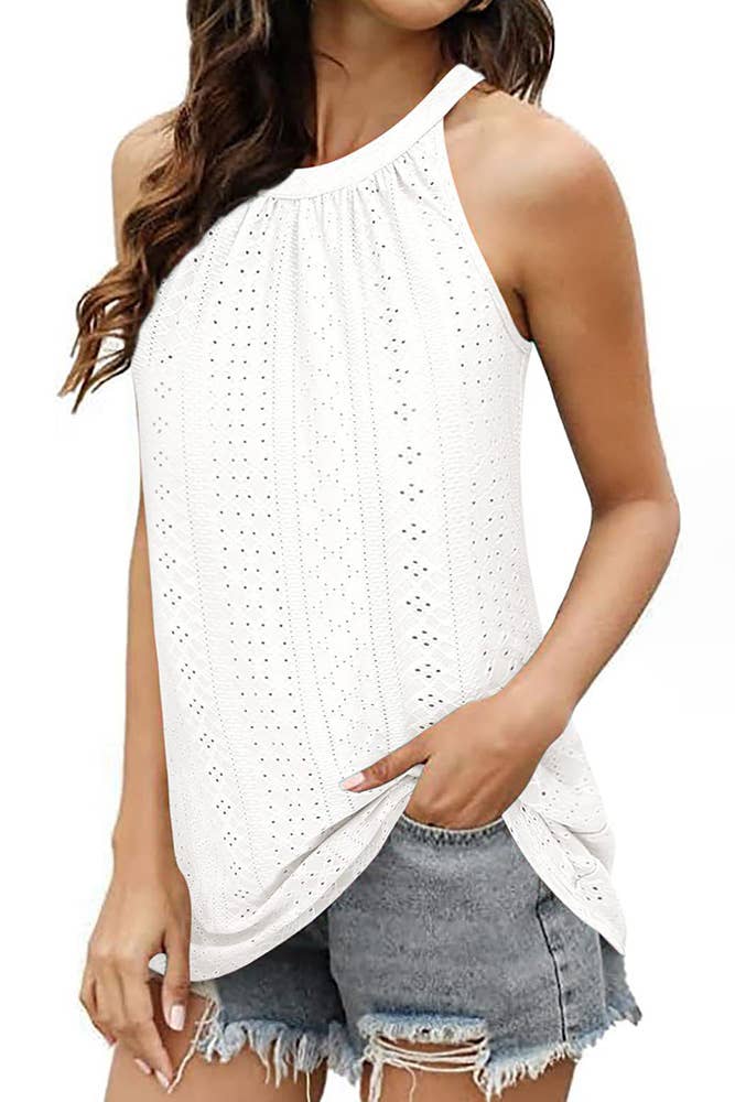 UNISHE - Wholesale Tank Top - Women's - Sleeveless Halter Hollow Out Tank Top ZZKF68310