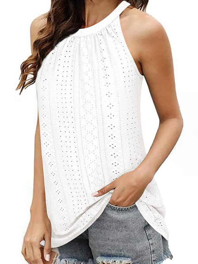 UNISHE - Wholesale Tank Top - Women's - Sleeveless Halter Hollow Out Tank Top ZZKF68310