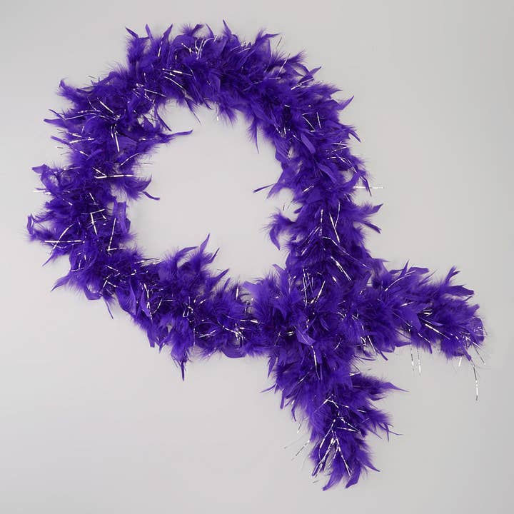 Purple Feather Silver Thread Boa for wholesale by Wenchoice
