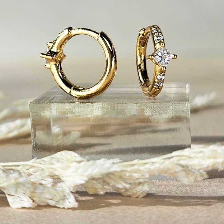DAINTY CRYSTAL HUGGIE EARRINGS - E-H1166CZ for wholesale by HolyBang Jewels