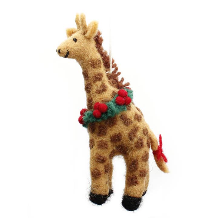 Safari di Natale - Giraffa con Ghirlanda di Agrifoglio, 6 per la vendita all'ingrosso da parte di Amica Accessories Ltd