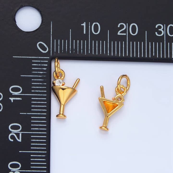 Aim Eternal - Wholesale Individual Charm/Pendant - 24K Gold Filled CZ Martini Glass Alcoholic Drink Mini Charm | X8711