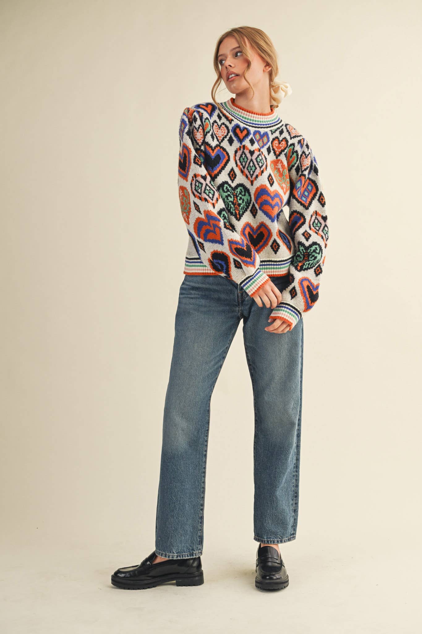 &MERCI - Wholesale Knit Sweater - Women's - HEART PATTERN PULLOVER SWEATER MSW1091335