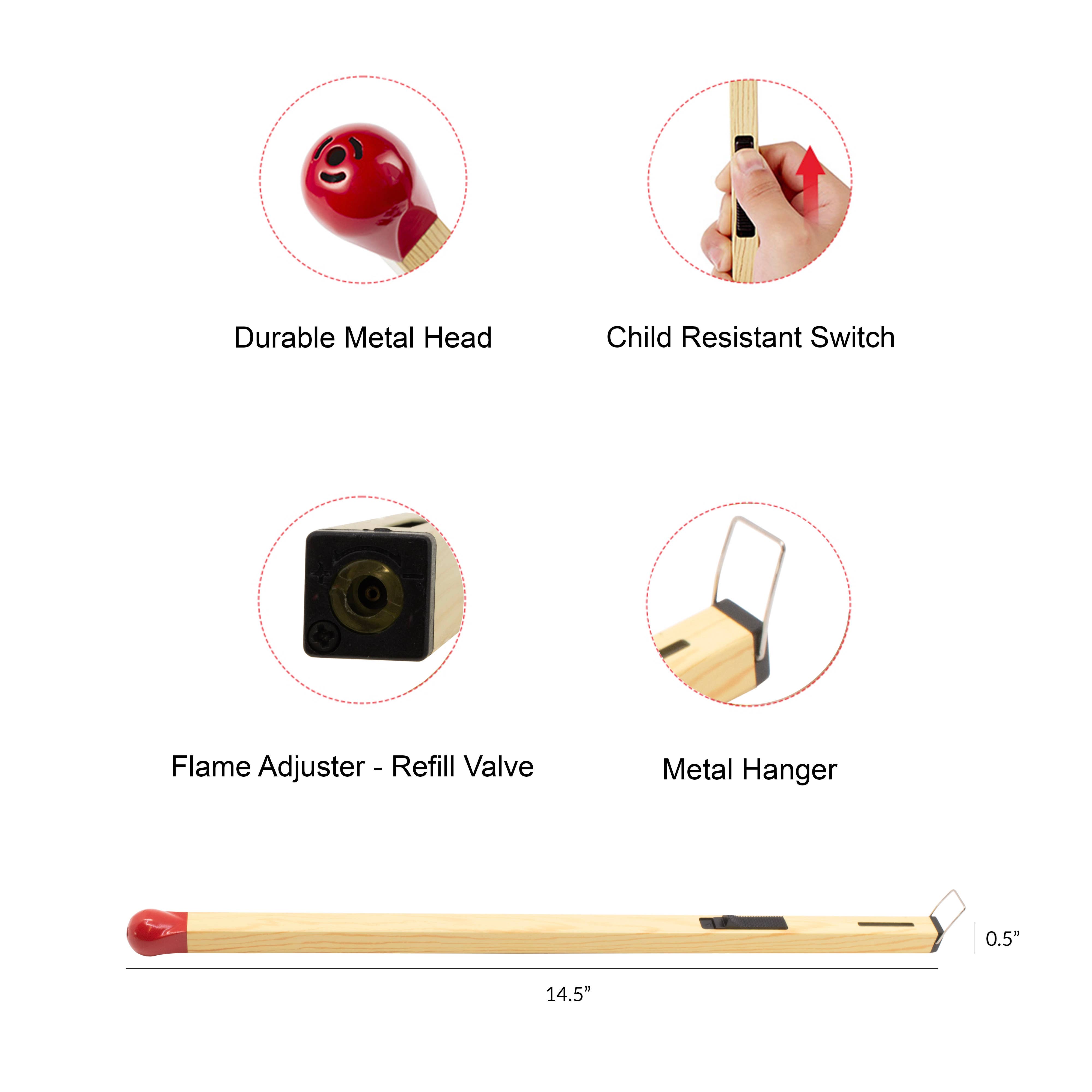 Chandler Studio - Vendita all'ingrosso Accendini - Accendino a candela Match Shape, sottile, a butano, ricaricabile a gas3