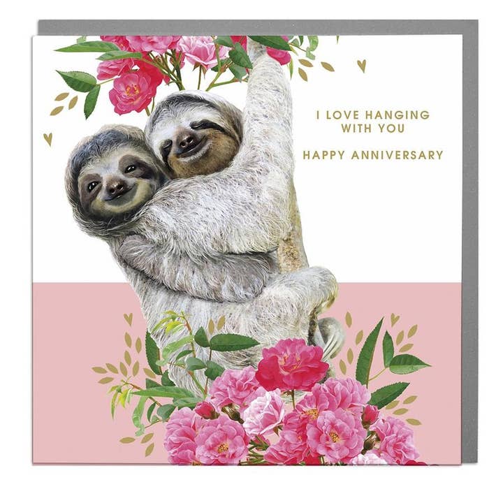 Sloths I Love Hanging Out With You Happy Anniversary Card for wholesale by Lola Design Ltd