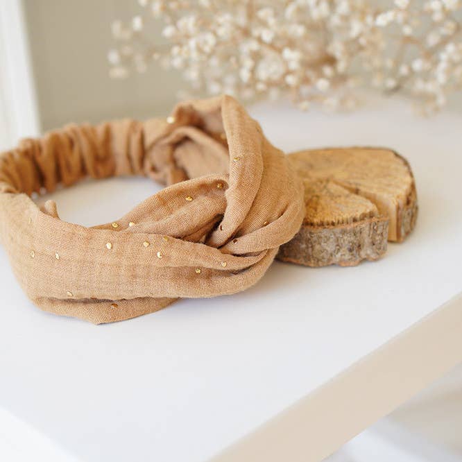 Lina Camel and Gold Headband for wholesale by Bohomane