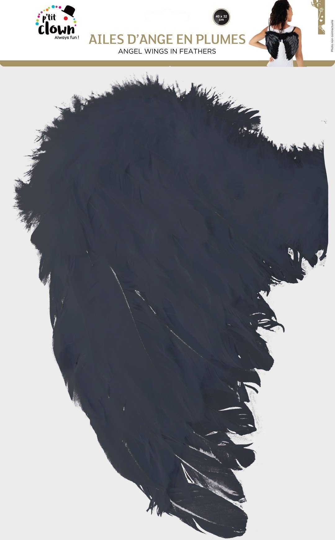 P'tit Clown - Wholesale Costume - Women's - Feather Angel Wings - 40 X 32 cm - Black1