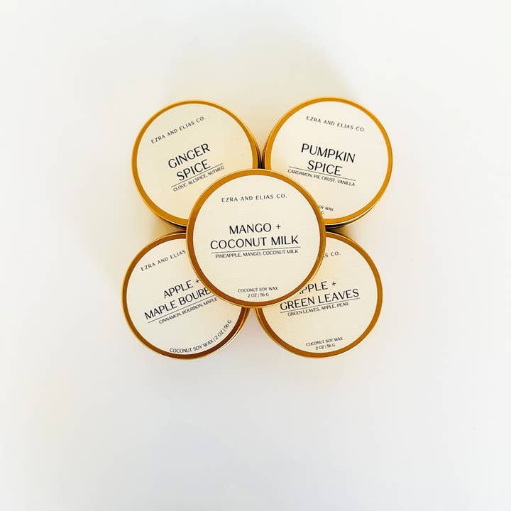 REMOVED BRAND - Wholesale Travel candles - Mini Gold Tin Coconut Soy Candles - 2 oz1