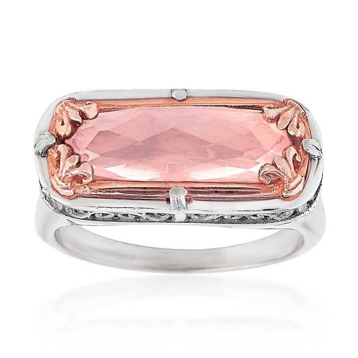 East-West Faceted Rose Quartz Ring with Rose Gold Vermeil for wholesale by Anatoli Jewelry