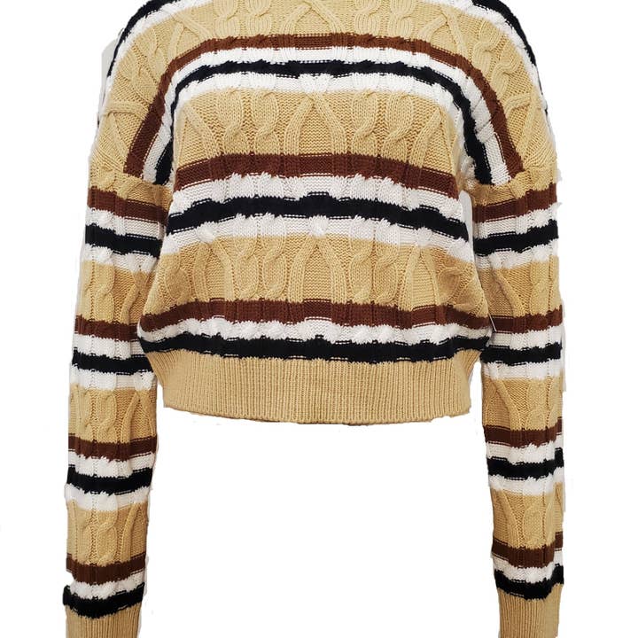 MGJP036 Mixed Stitch Back Lace Up Striped Pullover for wholesale by The Golden Touch Group