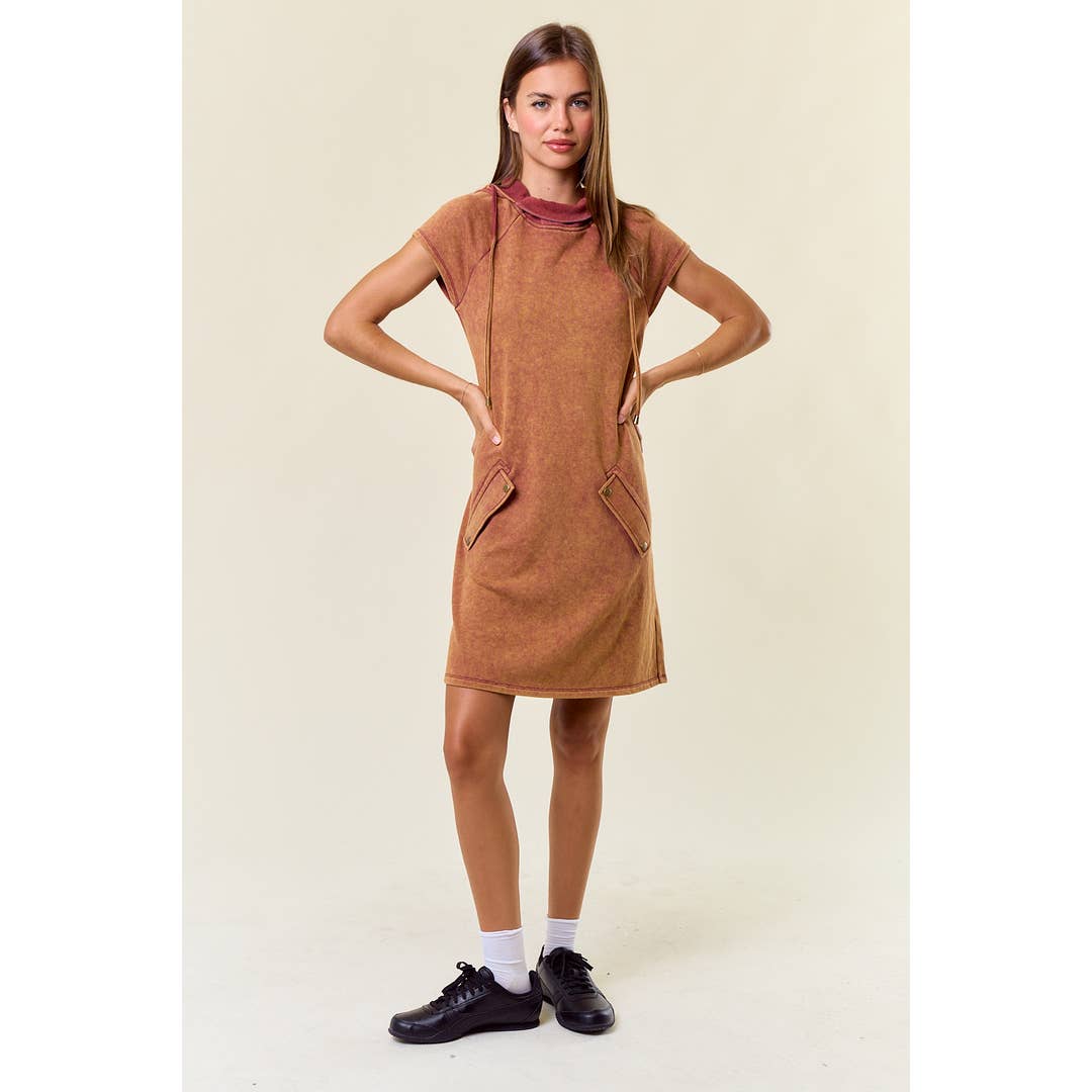 Vintage Washed Hoodie Dress W/ Side Pocket - 27820D for wholesale by Doe and Rae