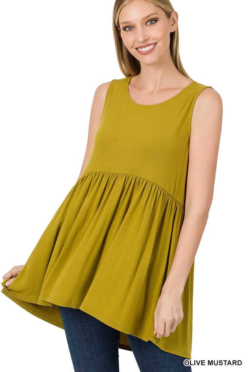 OLIVE MUSTARD Sleeveless Waist Shirring Top for wholesale on Faire2