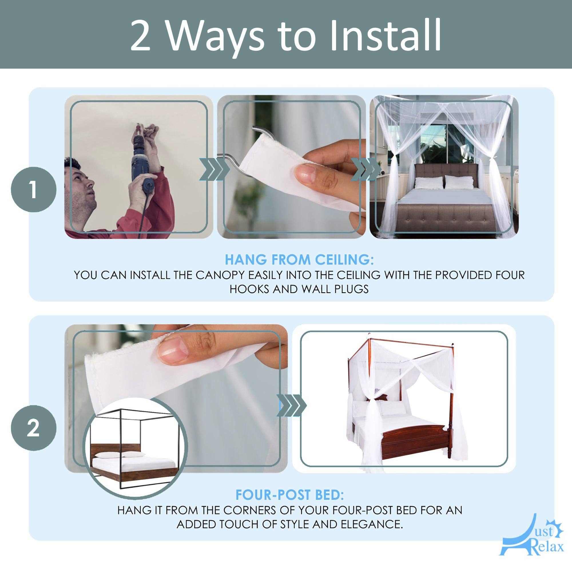 ShopBobbys – Großhandel Betthimmel – Kind & Baby – Just Relax Four Corner Post elegantes Moskitonetz-Betthimmel-Set, Gelb, Queensize-Bett und King-Size-Bett1