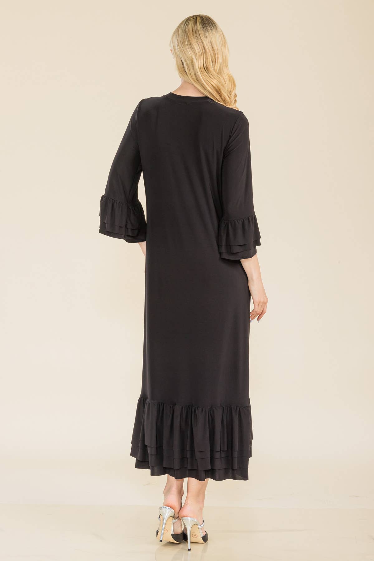 Celeste Clothing – Vestido - Mulher por atacado – VESTIDO MODESTO TAMANHO PLUS COM MANGAS DE SINO EM CAMADAS -CD4389810