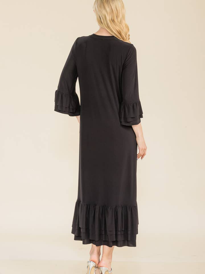 Celeste Clothing – Vestido - Mulher por atacado – VESTIDO MODESTO TAMANHO PLUS COM MANGAS DE SINO EM CAMADAS -CD4389810