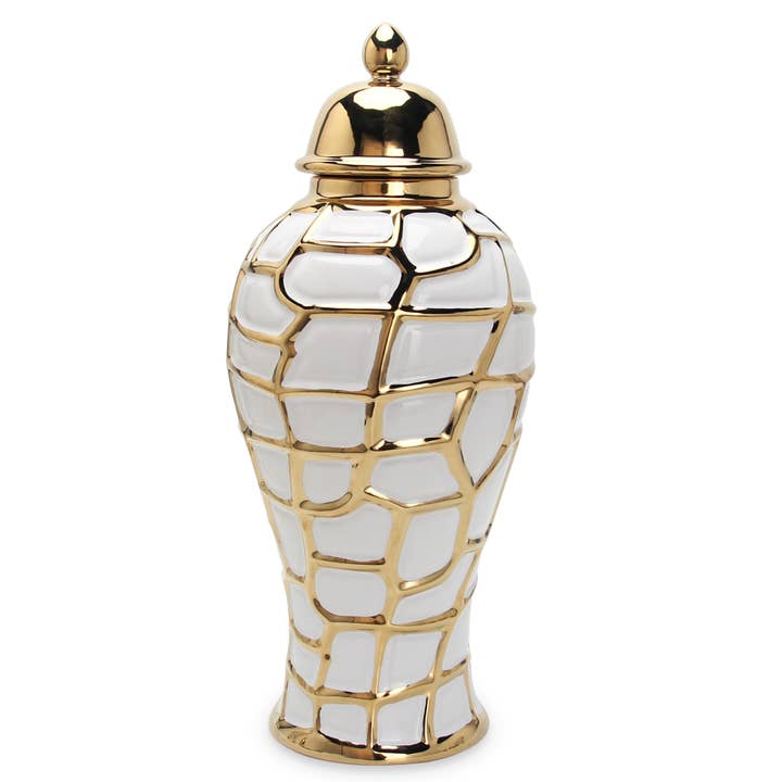 HomeRoots - Wholesale Vase - 20" White and Gold Abstract Urn Ceramic Ginger Jar1