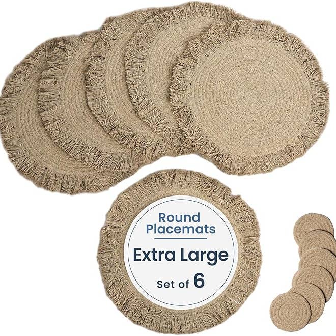 Beige Cotton Rope Placemat & Coasters Set of 6 with fringes for wholesale by The Fine Living Company