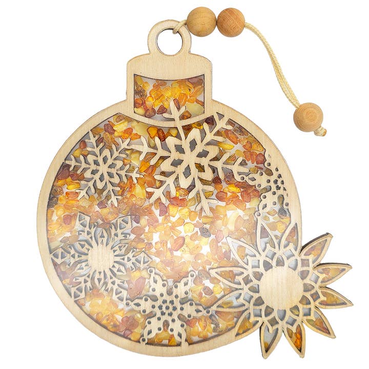 Amberman - Wholesale Ornament - Snowflake Amber and Wood Christmas Ornament