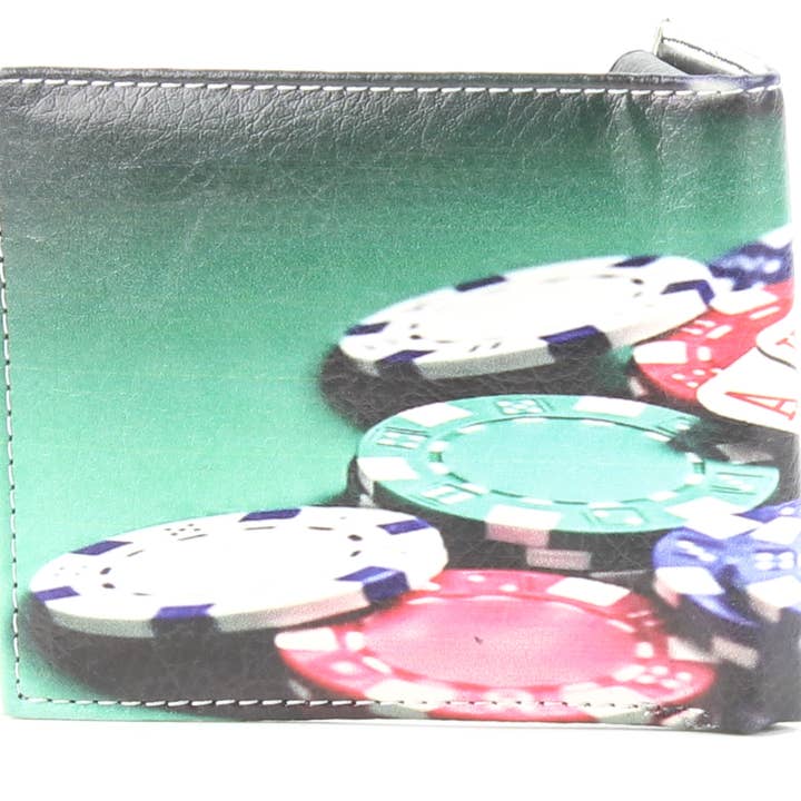 Leather Impressions Inc - Wholesale Wallet - Men's - Poker Chips Vegan Leather Bi Fold Wallet # VL 519
