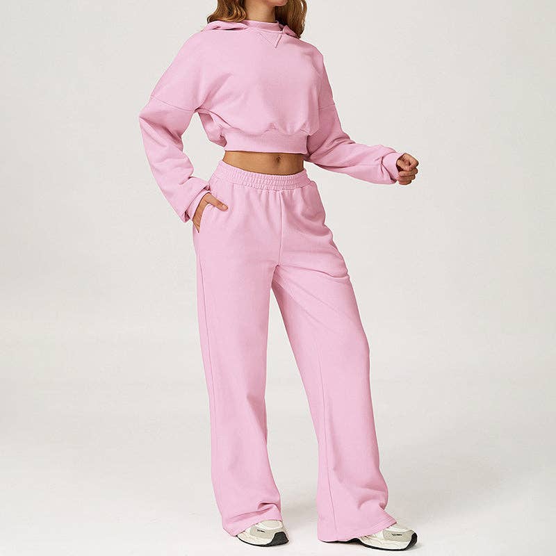 WONDERXFANS – Engroshandel Loungesæt - Dame – Beskåret hættetrøje + løse sweatpants 2-delt sæt6