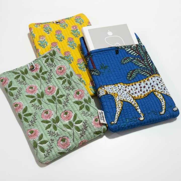 Block Printed fabric & Handmade | book sleeve cotton pouch for wholesale by Desi design and chai