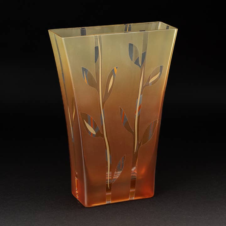 Frosted Orange & Cream Crystal Vase - Flat Tapered Shape for wholesale by India Handicrafts Inc