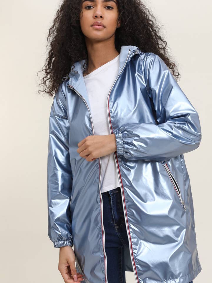 Reversible mid-length waterproof windbreaker jacket with hood for wholesale by Attrait Paris