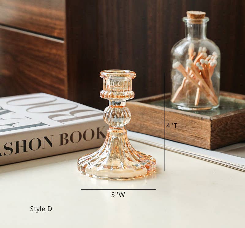 Sweet Home Deco - Wholesale Candle Holder - Glass Candlestick Holder Taper Candle Holders Tabletop Amber3