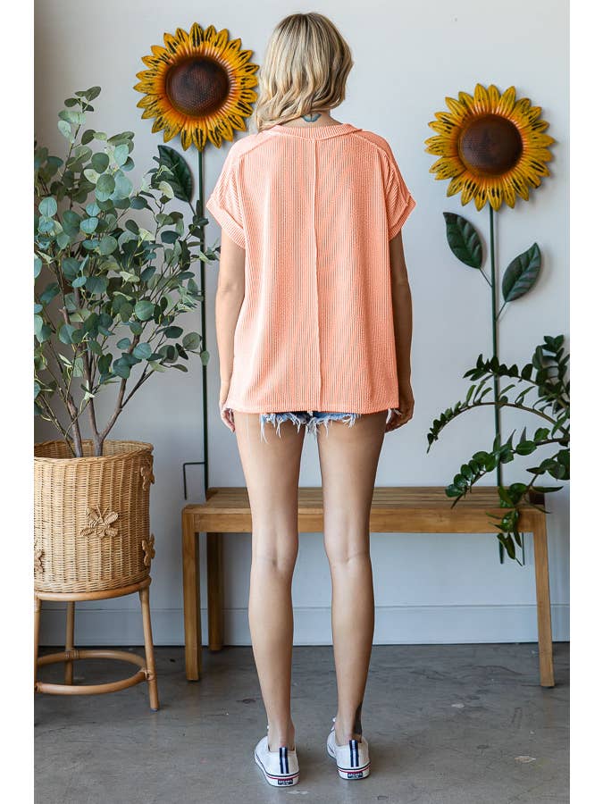 7th Ray - Wholesale Knit Top - Women's - V-Neck Solid Twist Rib Women's Knit Top T5545XL