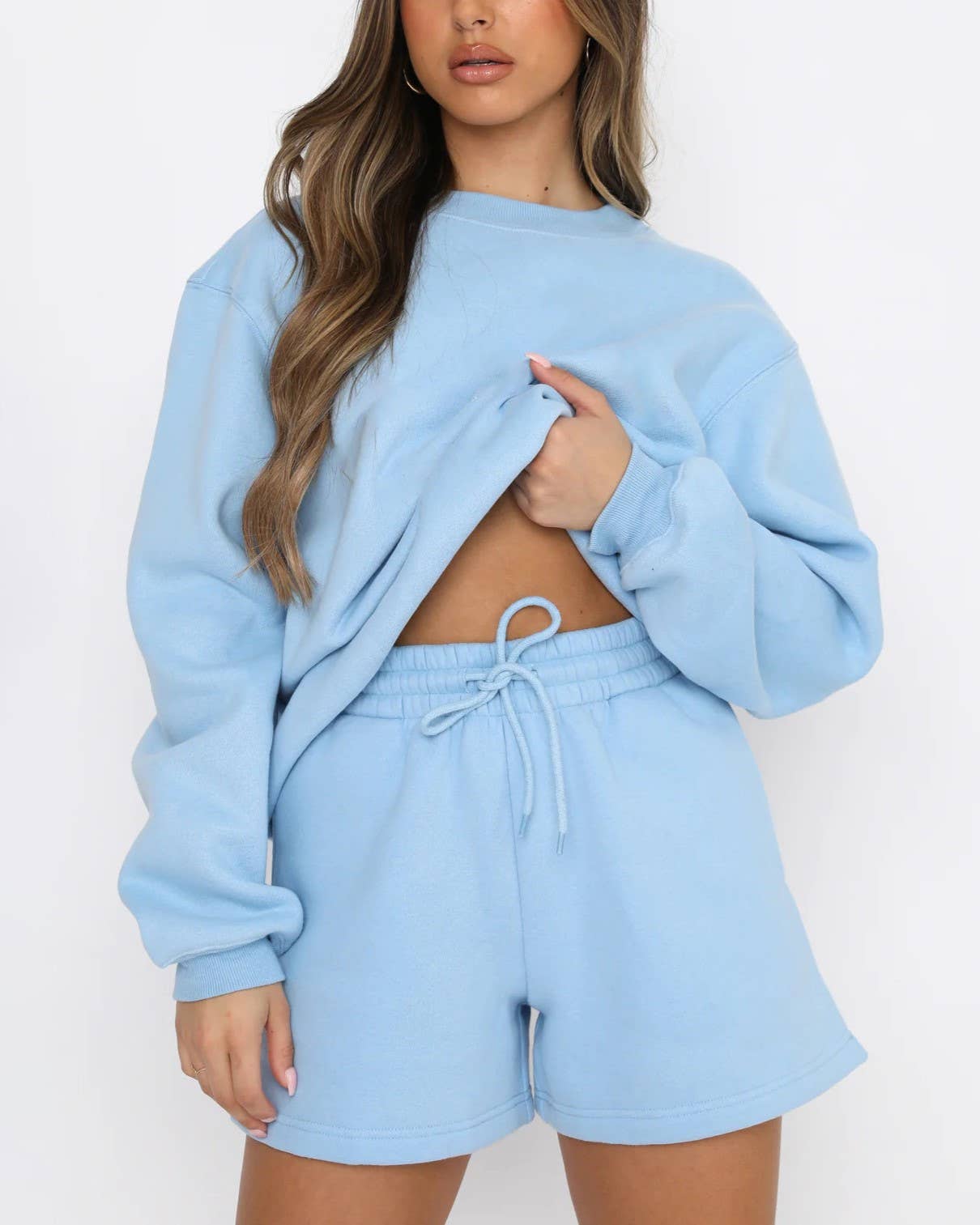 Rosa Clothing - Wholesale Lounge Set - Women's - Loose Casual Crewneck Sweatshirt Shorts Set3